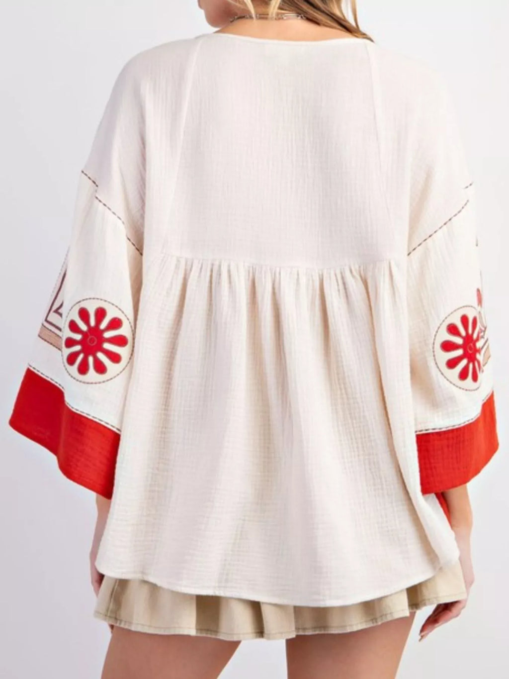 Printed V-Neck Top with Contrast Trim Details