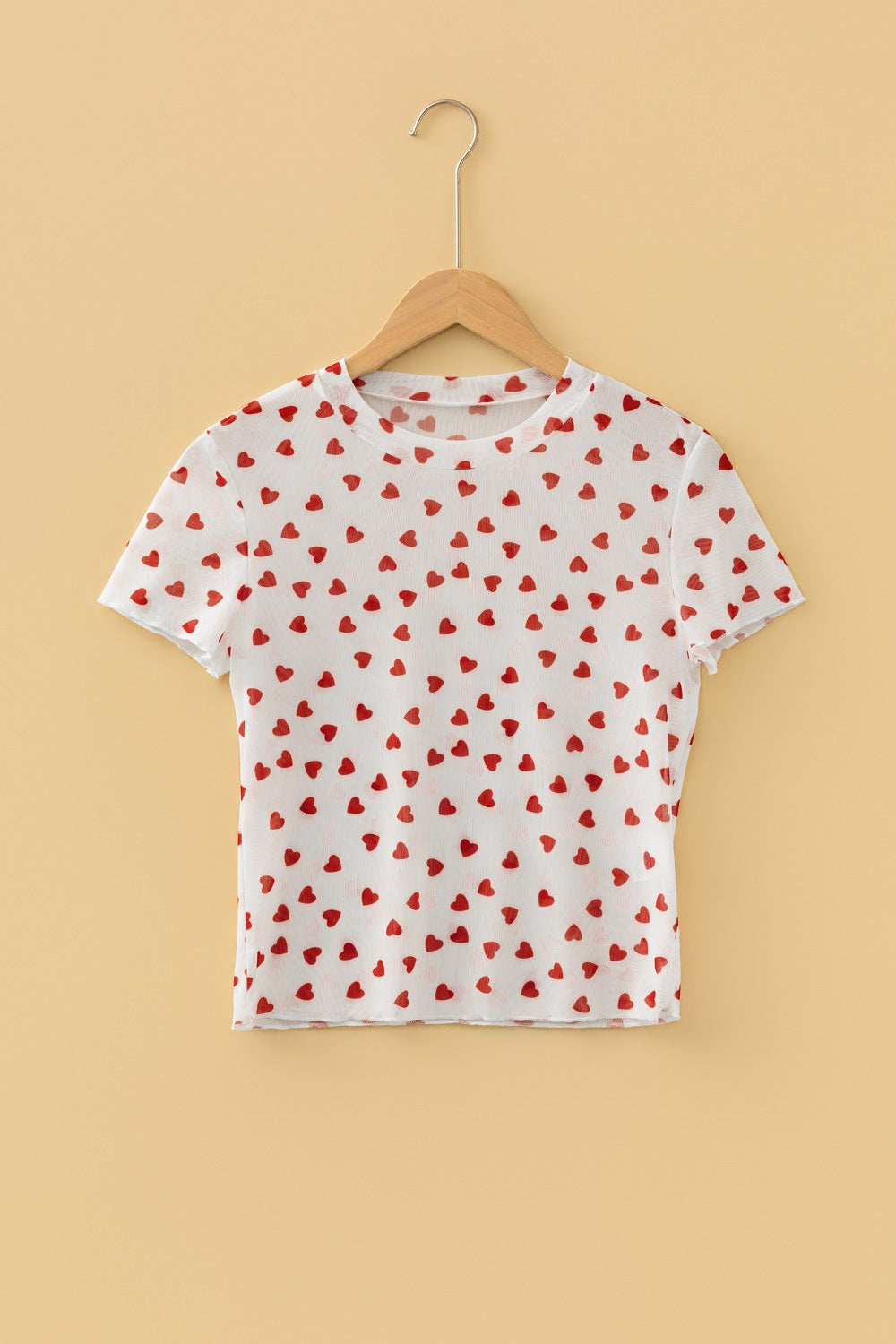 Sheer Heart Print Fitted Top