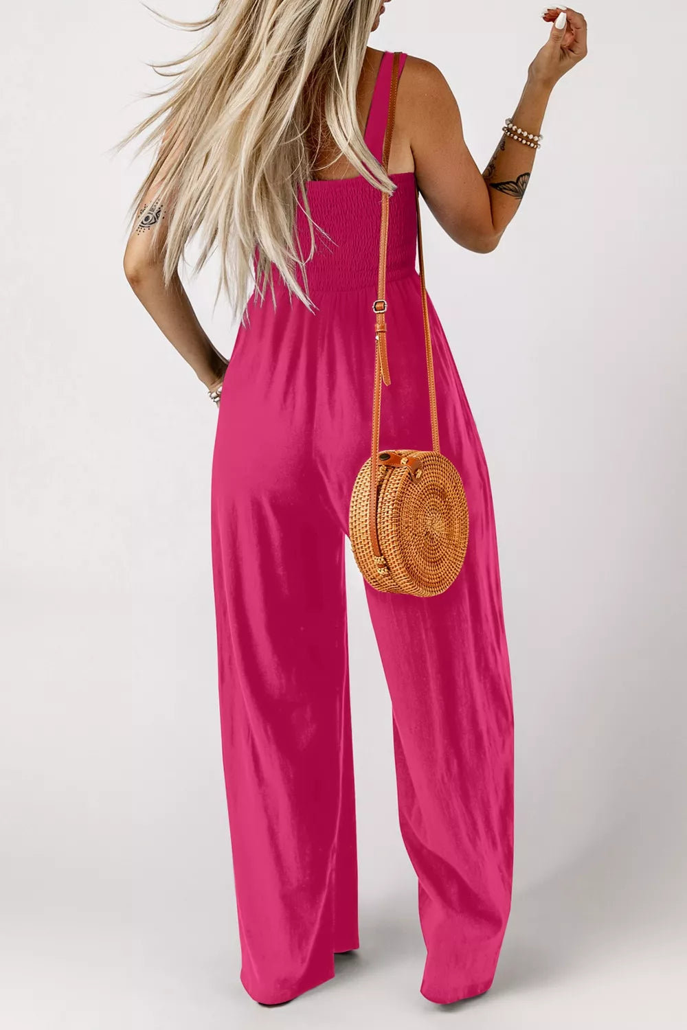 Smocked Bodice Wide Leg Jumpsuit