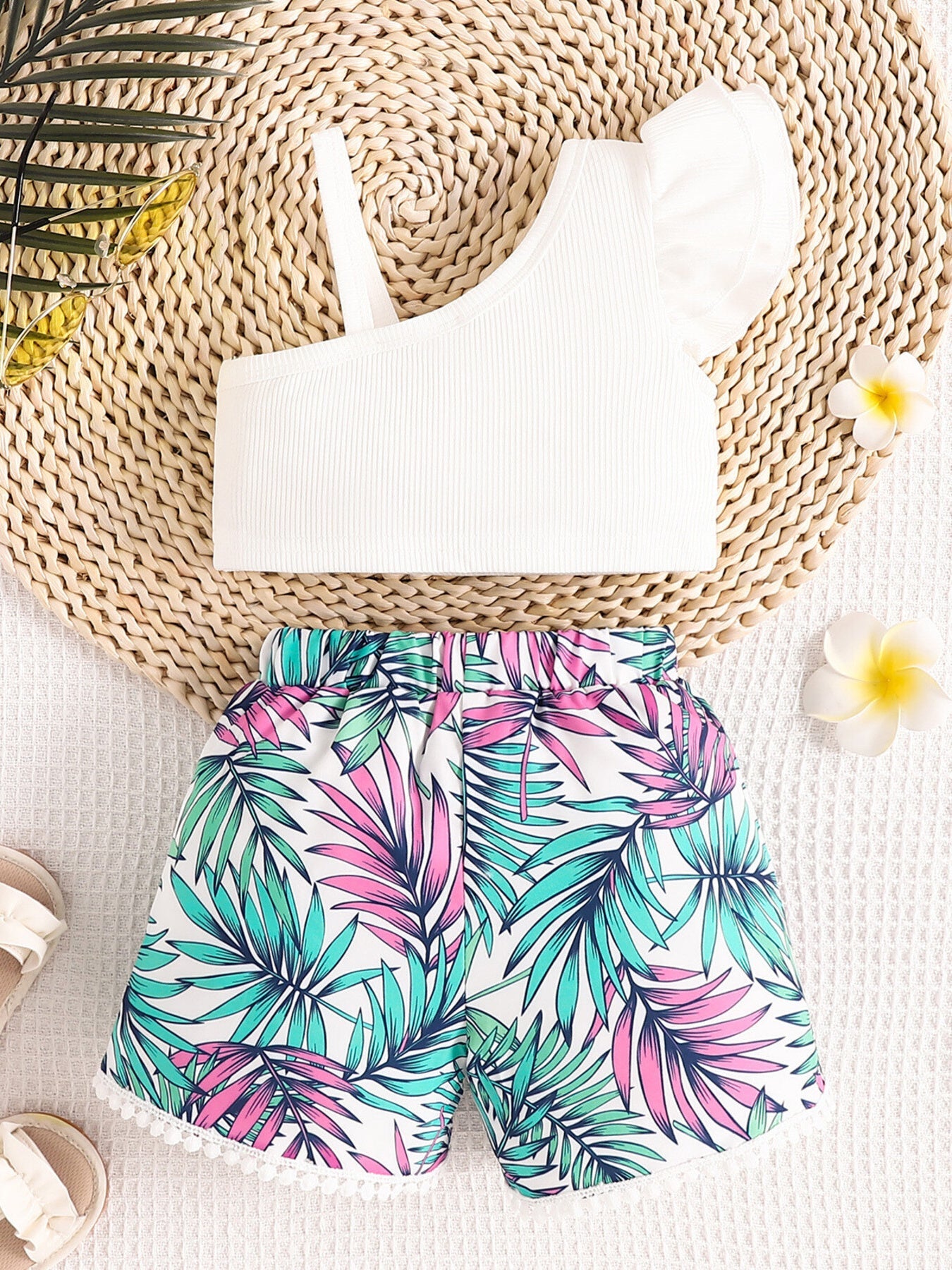 Children's Asymmetrical Neck Top & Shorts Set