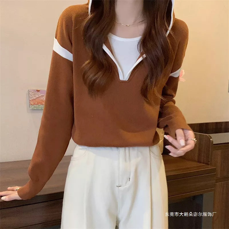 Contrast Trim Hooded Sweater