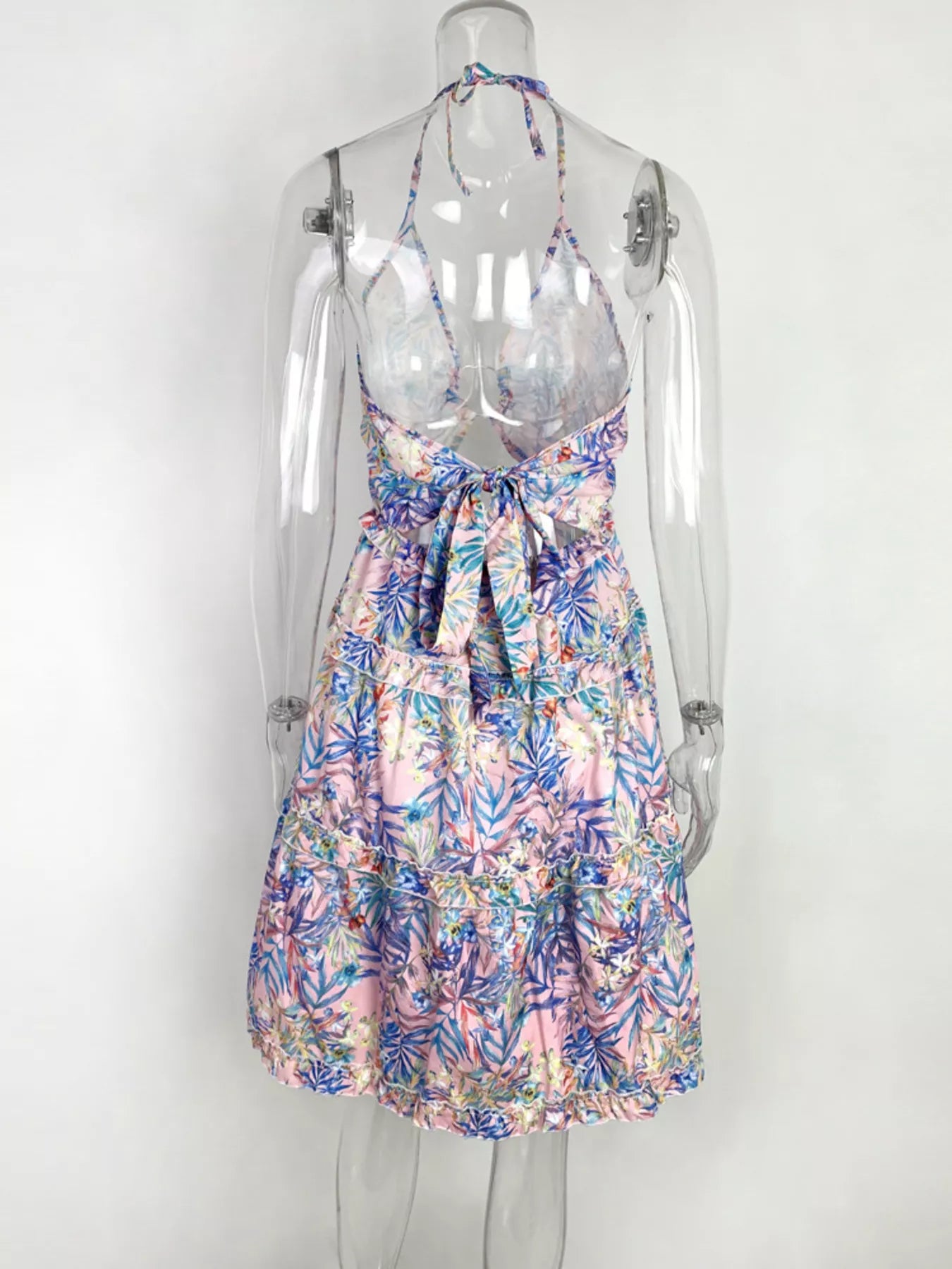 Colorful Print Halter Neck Ruffle Mini Dress