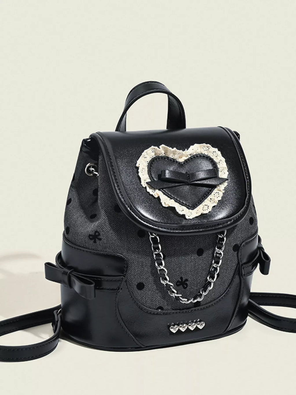 Heart Decor Chain Detail Backpack Bag