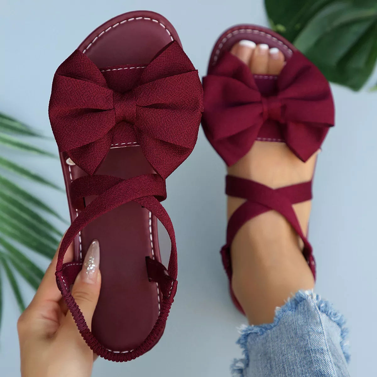 Bow Embellished Flat Sandals