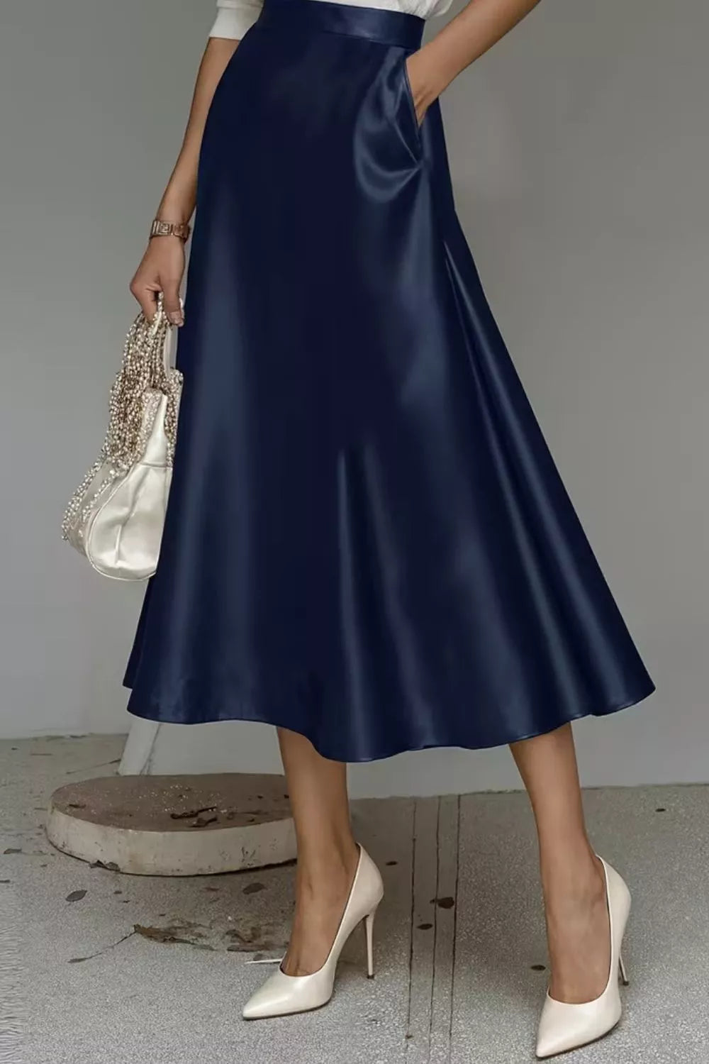 Satin A-Line Midi Skirt
