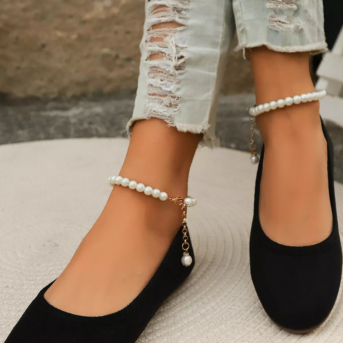 Pearl Ankle Strap Slip-Ons