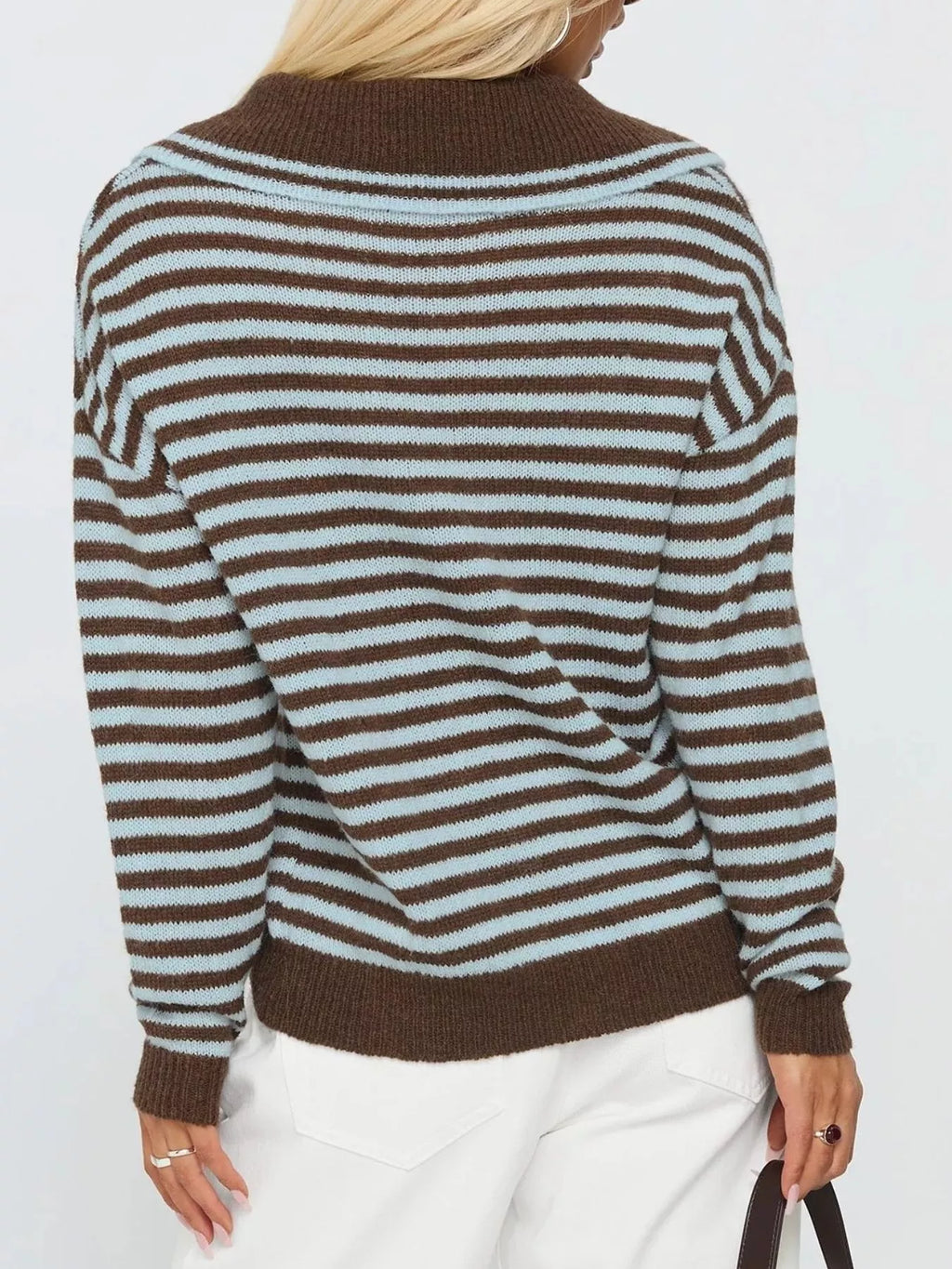 Striped Knit Dropped Shoulder Sweater