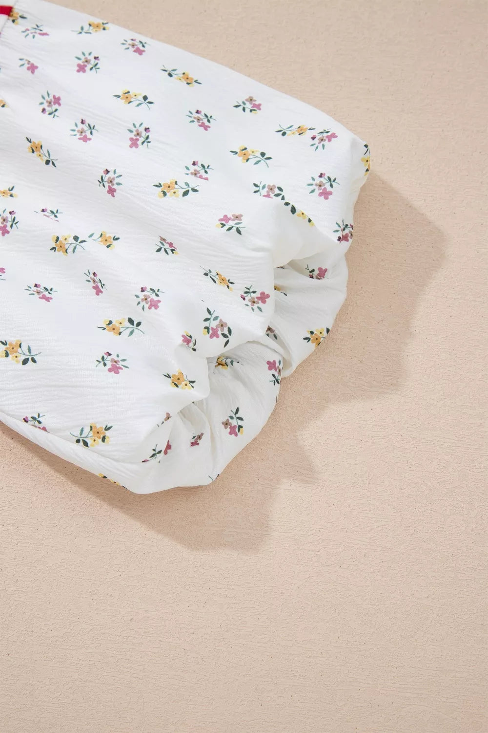 Stripe Floral Puff Sleeve Patchwork Round Neck Loose Top
