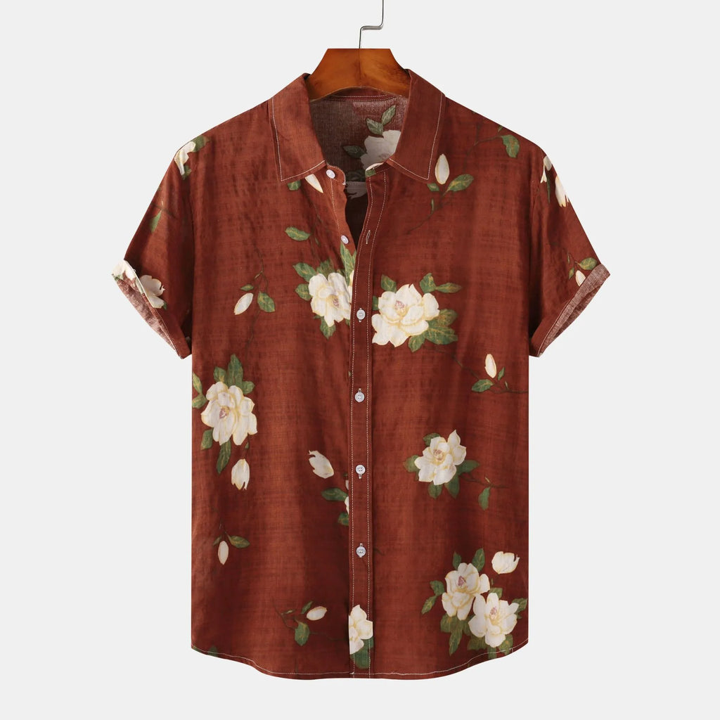 Men's Plus Size Floral Print Short Sleeve Button Down Shirt