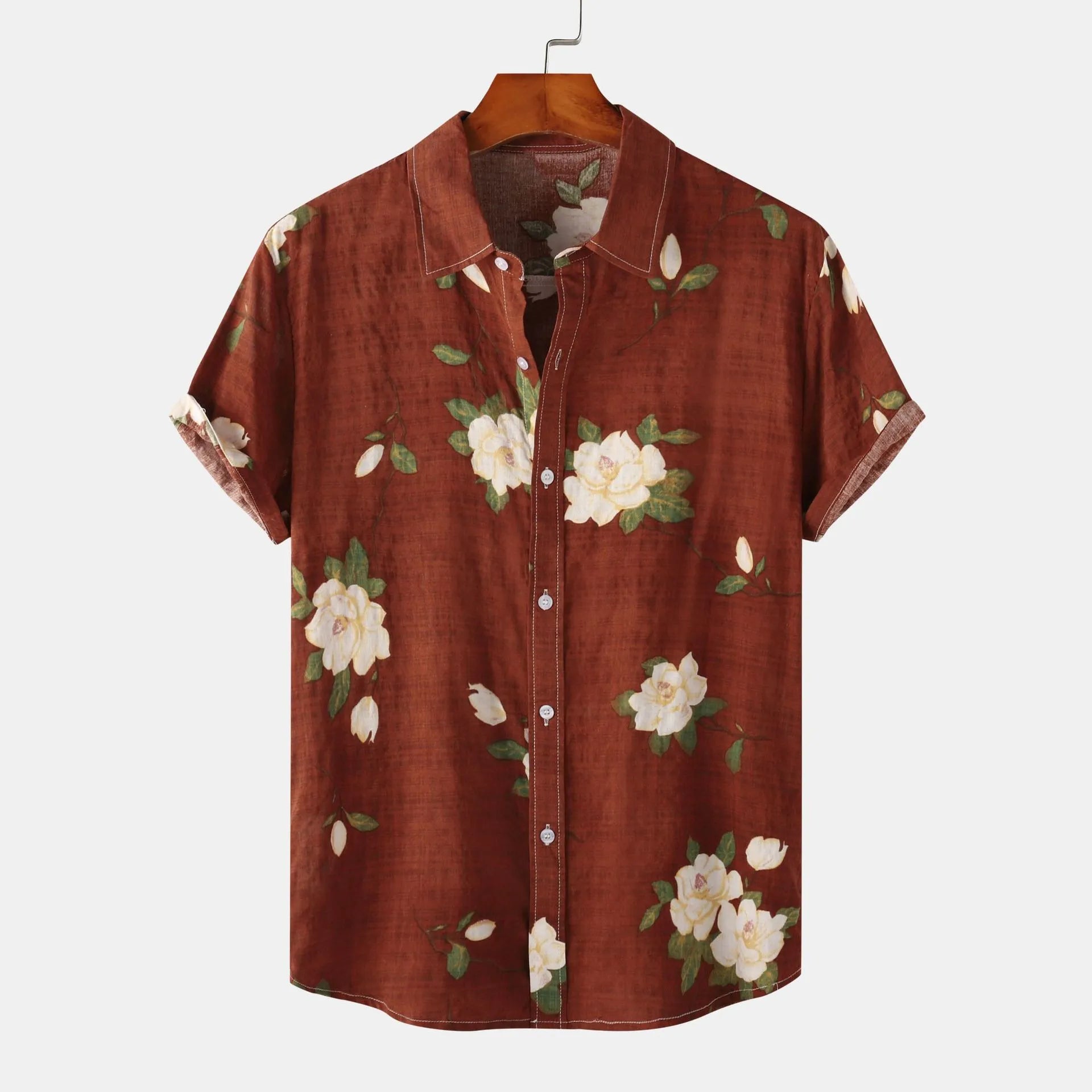 Men's Plus Size Floral Print Short Sleeve Button Down Shirt