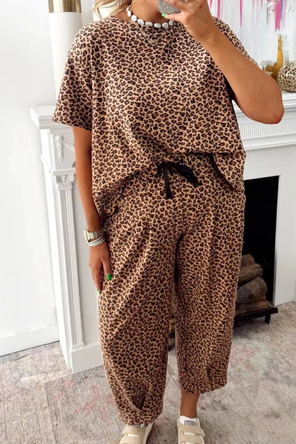 Leopard Print Relaxed Fit Two-Piece Set