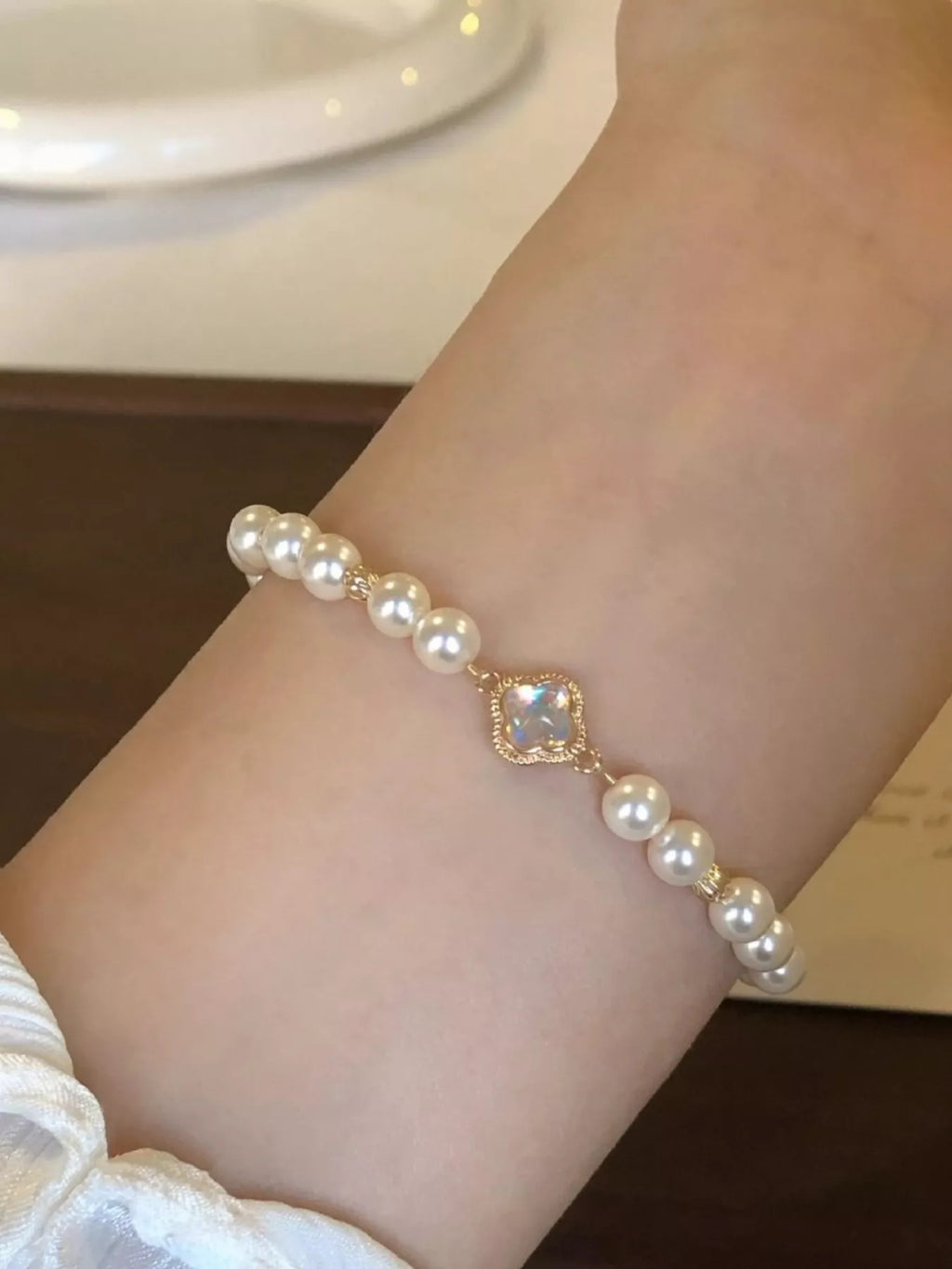 Pearl Clover Charm Bracelet