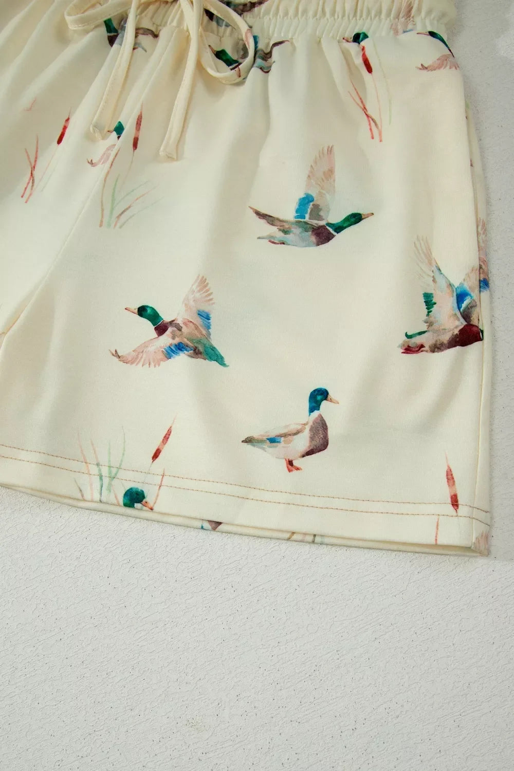 Mallard Duck Print Oversized Tee Drawstring Short Set