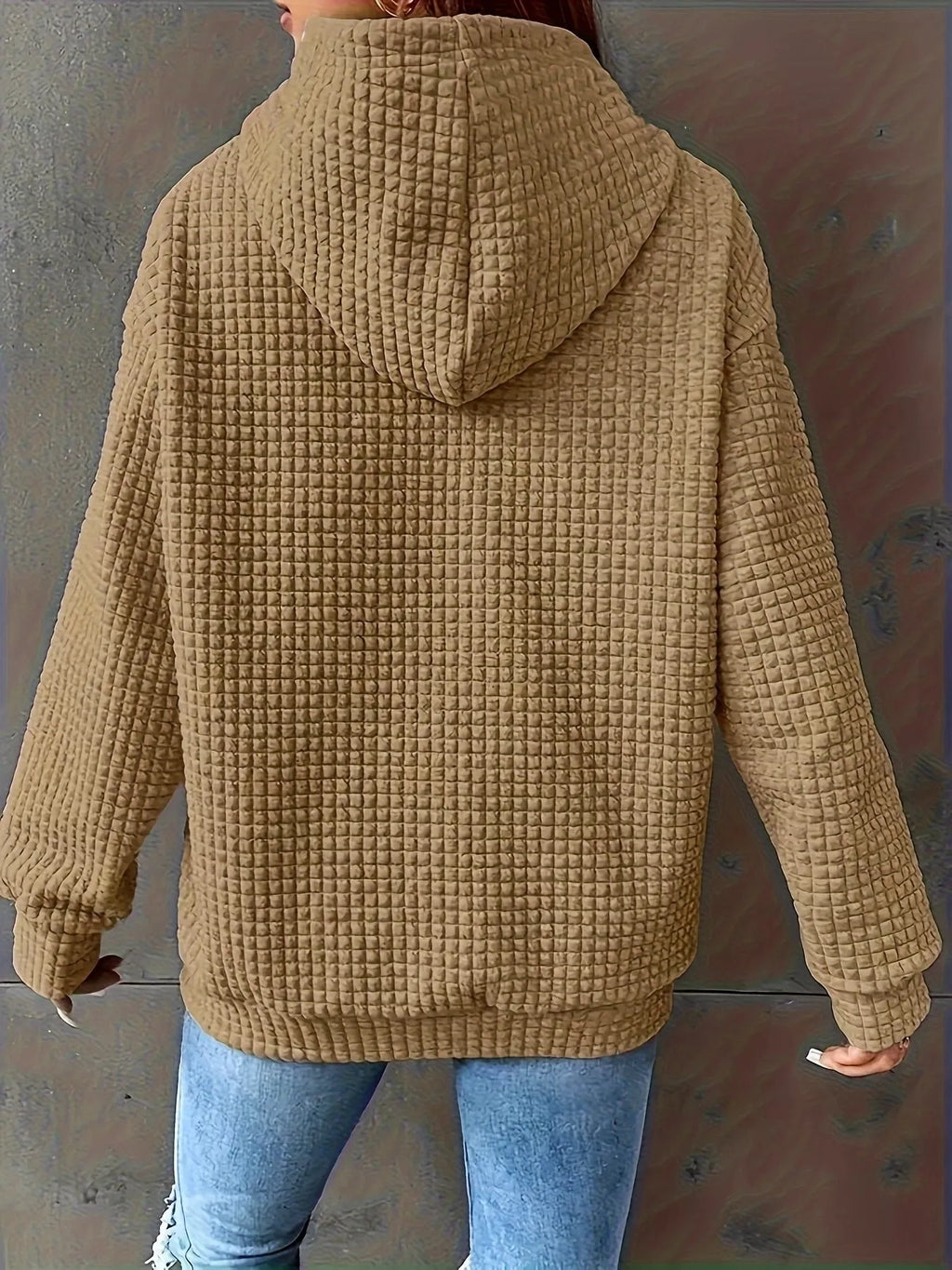 Textured Knit Drawstring Hoodie