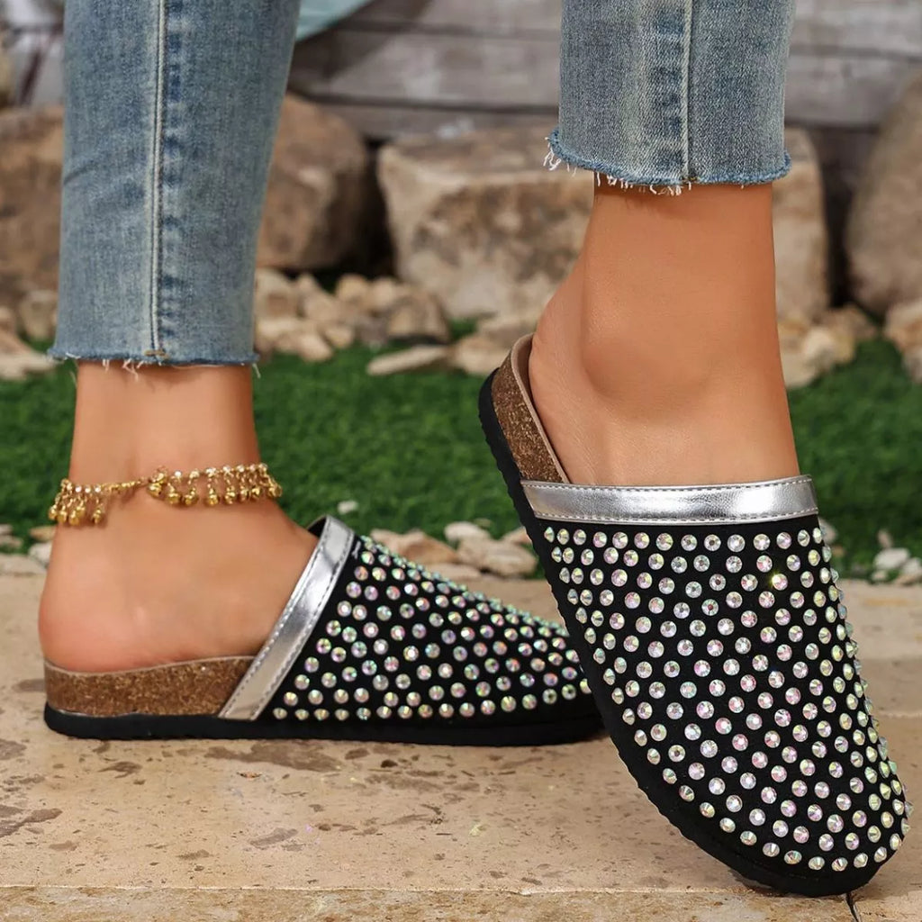Sparkling Rhinestone Embellished Slip-On Sandals