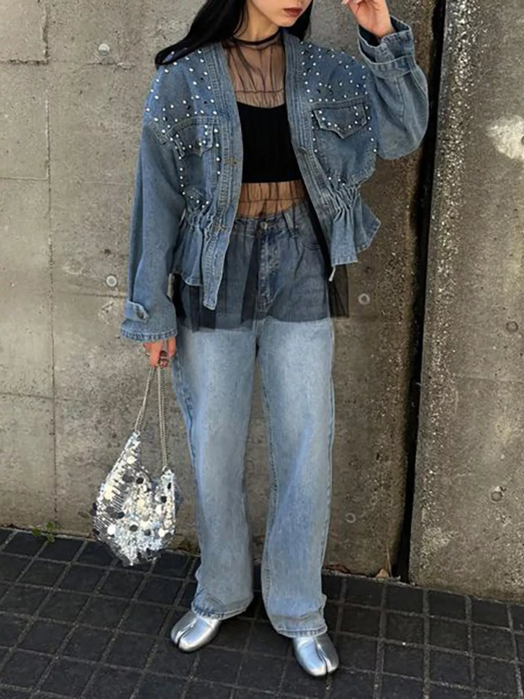Studded Button Up Denim Jacket