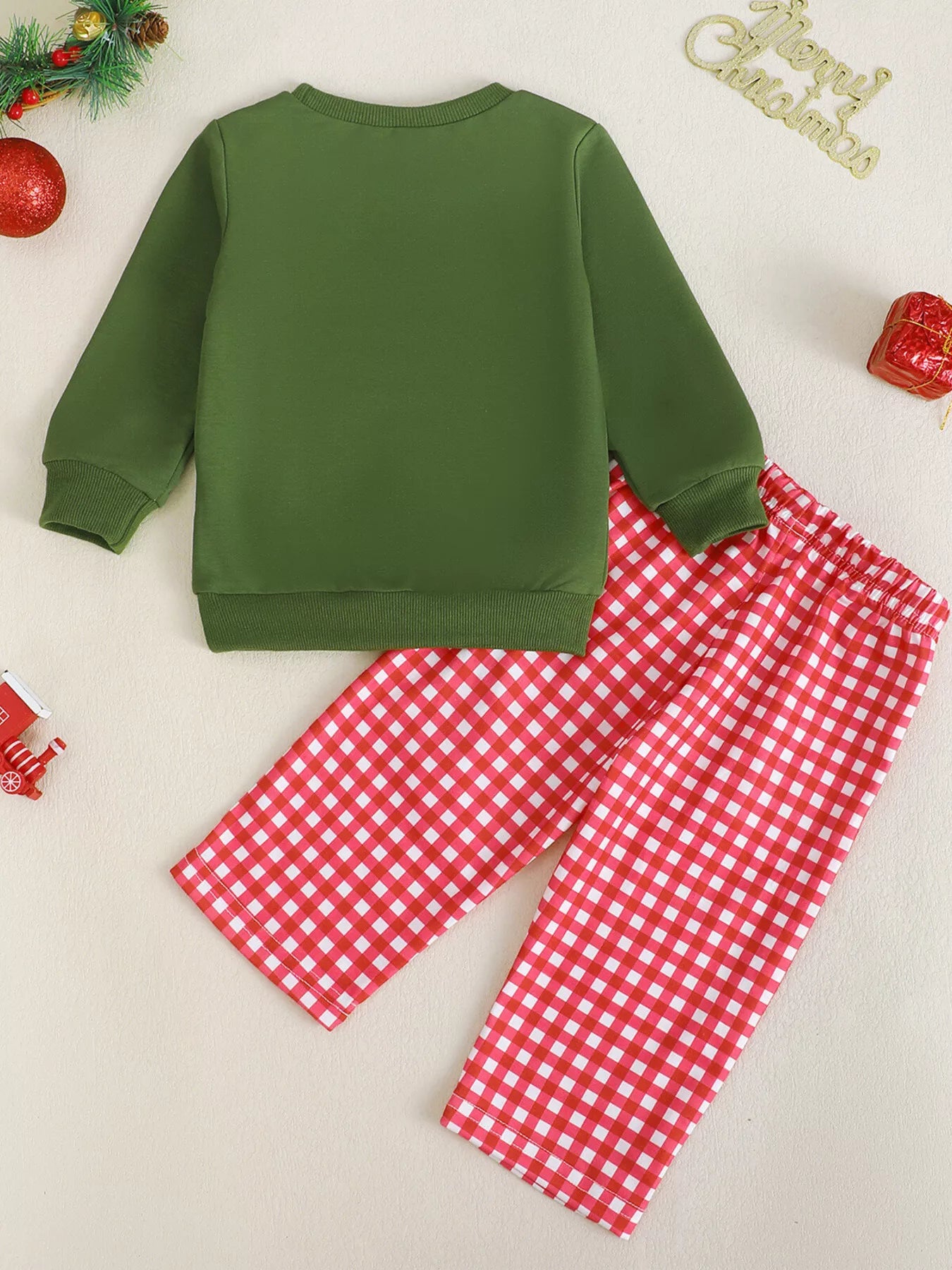 Children's Embroidered Sweatshirt and Gingham Pants Set