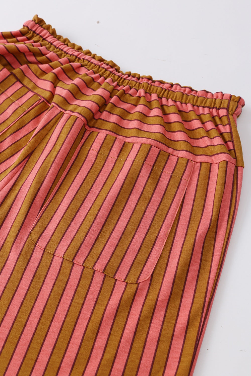 Stripe Button Pocket Tie Waist Casual Wide Leg Pants