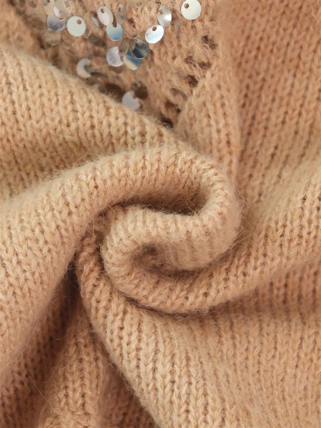 Sequined Diamond Pattern Oversized Sweater