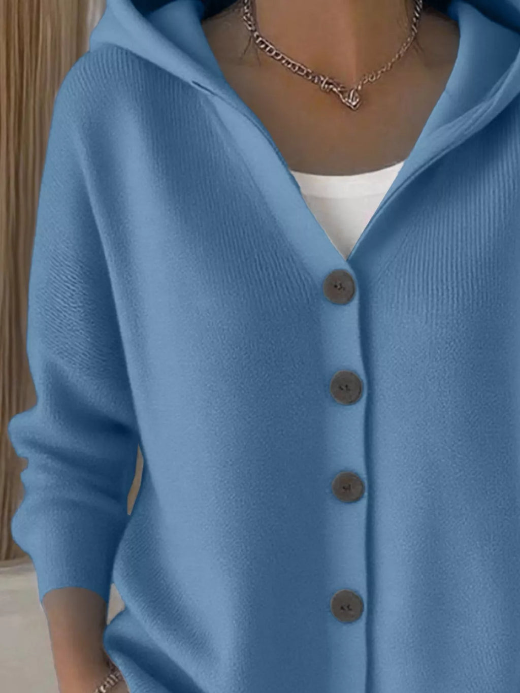 Full Size Hooded Button-Down Knit Cardigan Plus Size