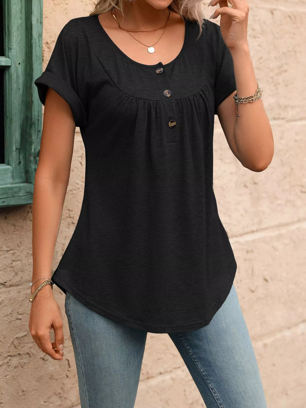 Casual Button Detail Henley T-Shirt