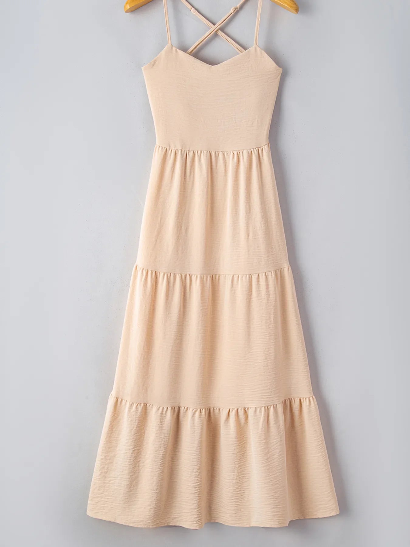 Crossover Backless Bodice Tiered Maxi Dress