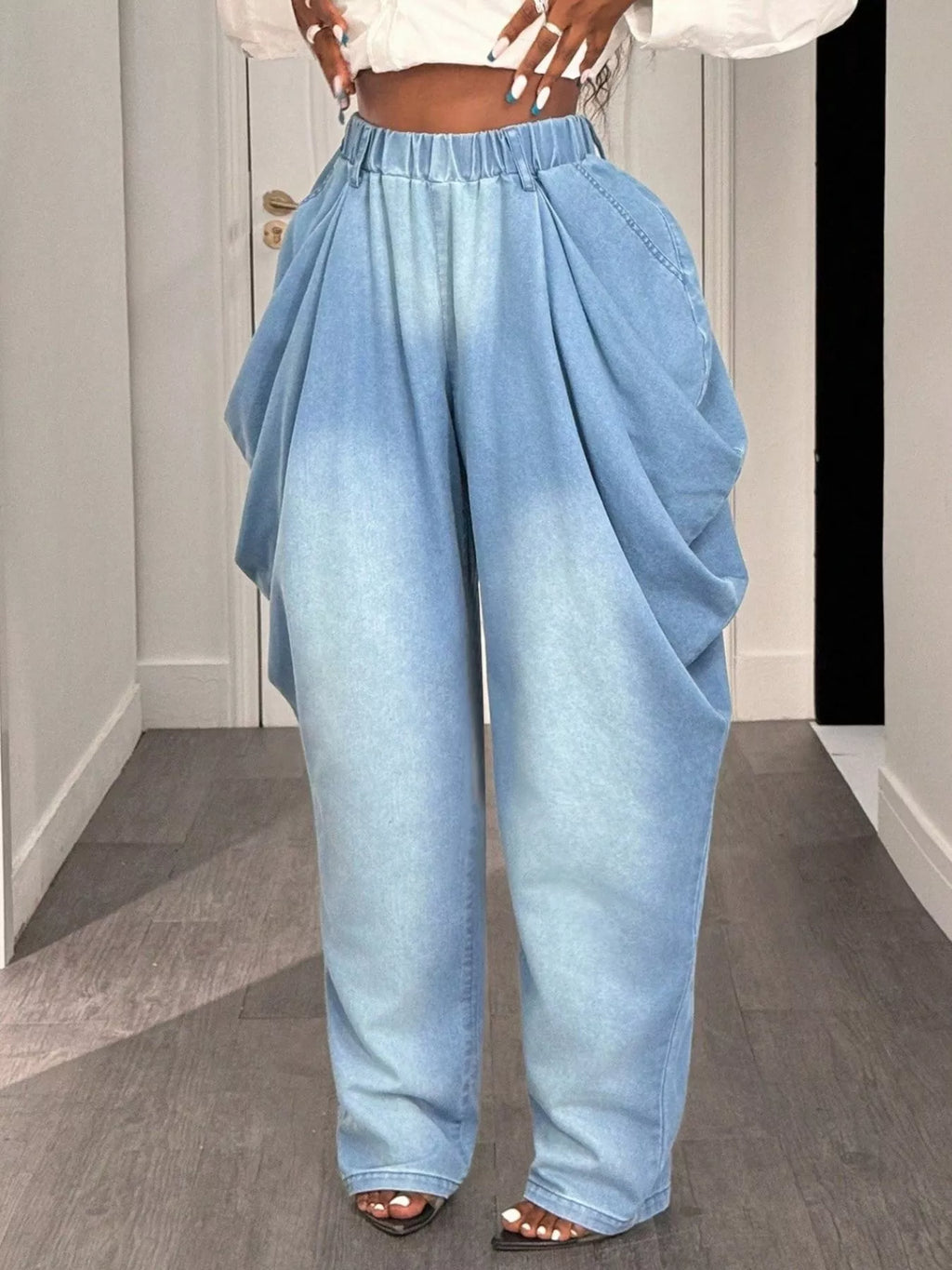 Ruched Wide Leg Jeans