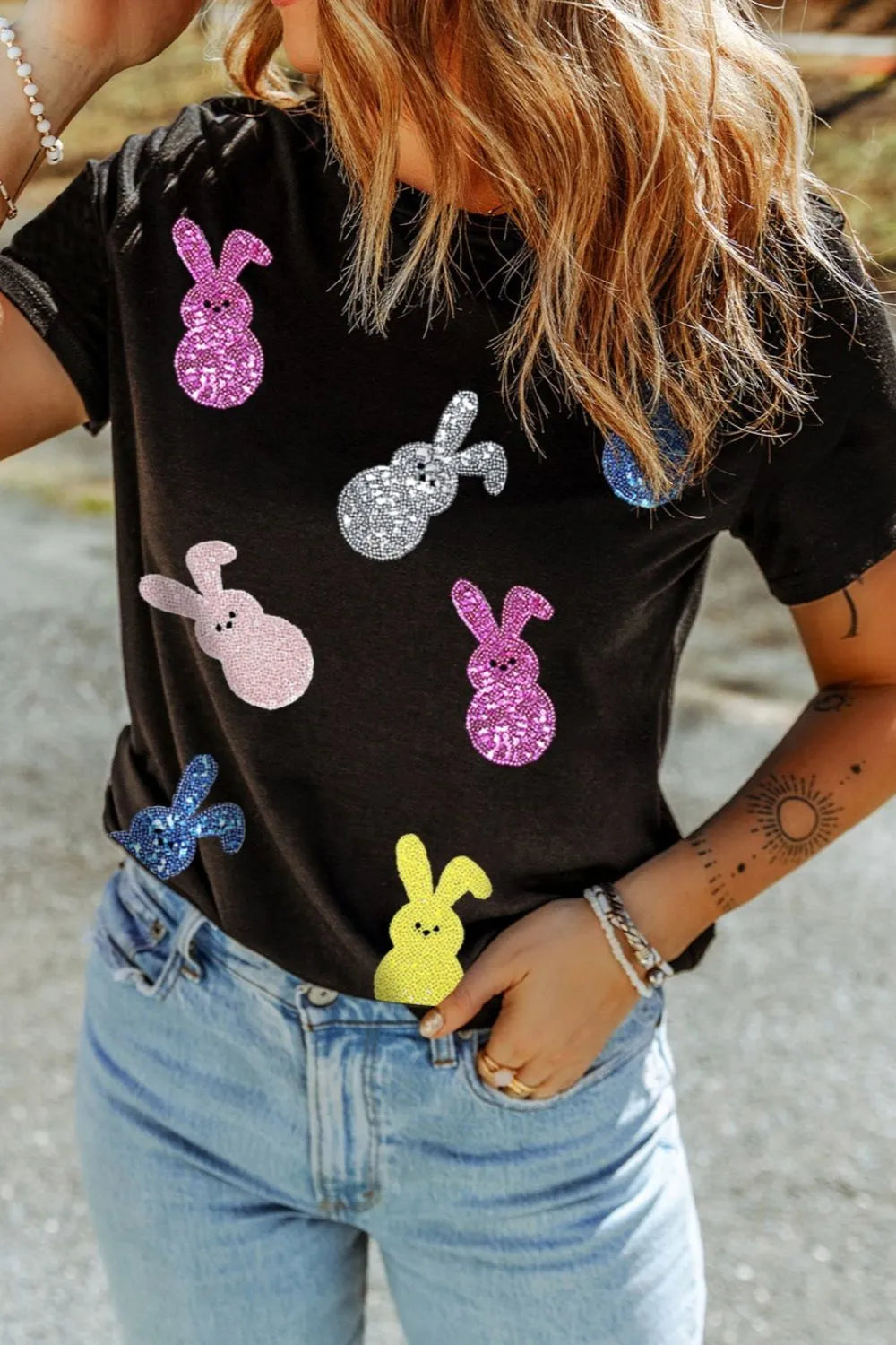 Sequin Bunny Doll Short Sleeve T-Shirt