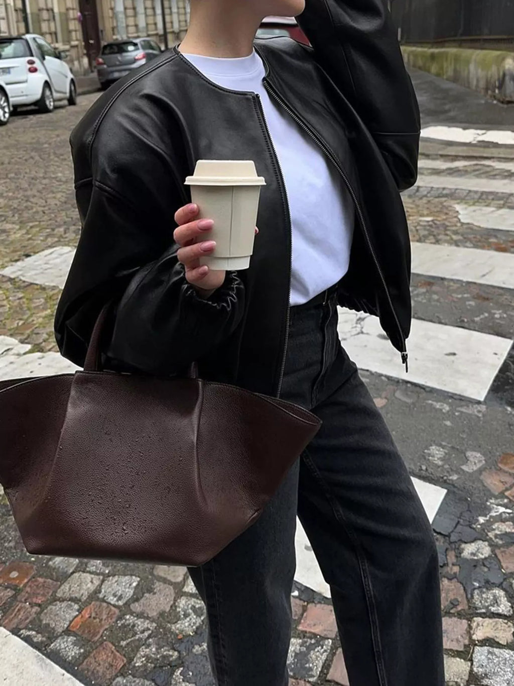Zip Up Leather Bomber Jacket