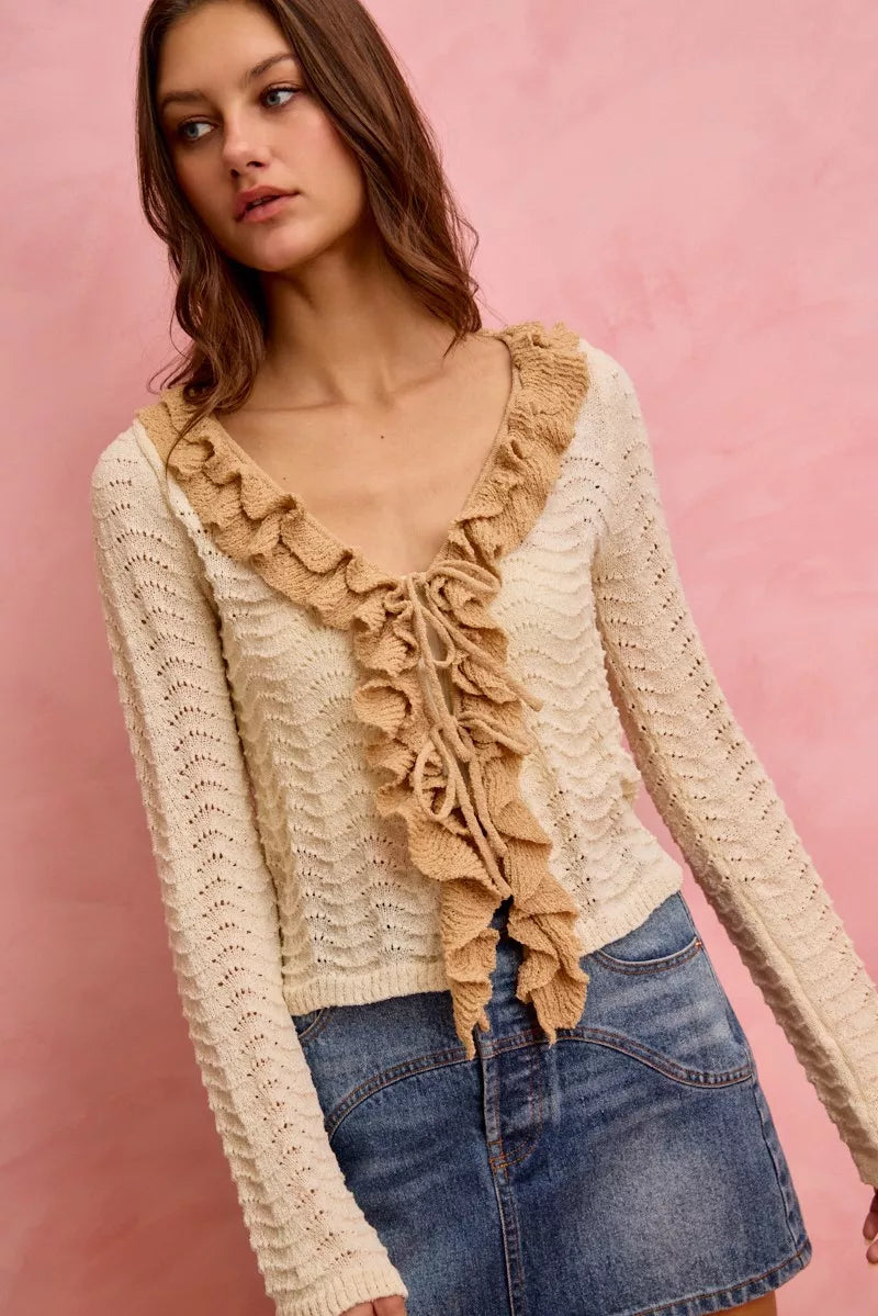 SO ME Pointelle Texture Lightweight Sweater Cardigan