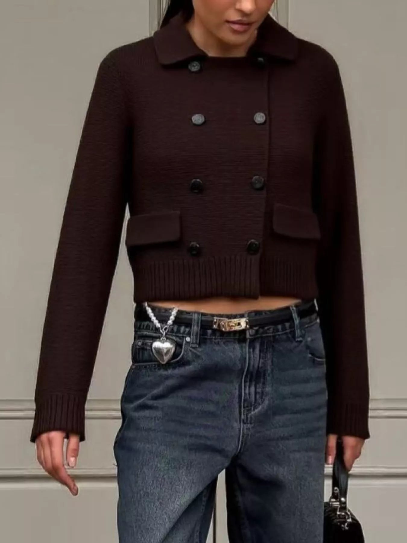 Double-Breasted Knit Cardigan
