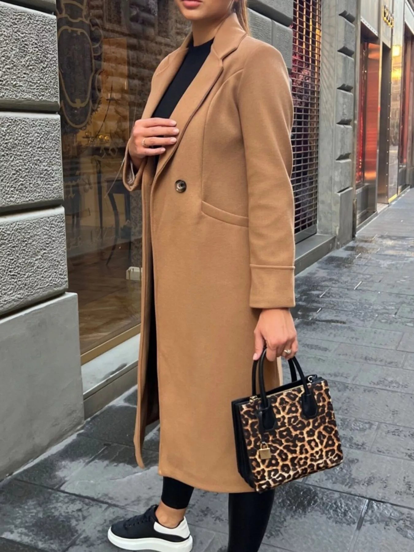 Lapel Collar Wool Blend Overcoat