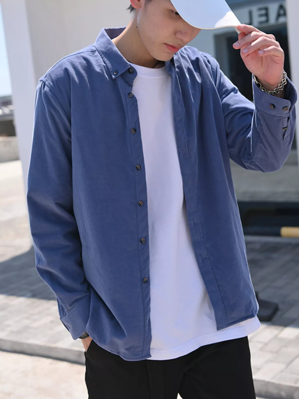 Men's Full Size Casual Corduroy Long Sleeve Shirt Plus Size