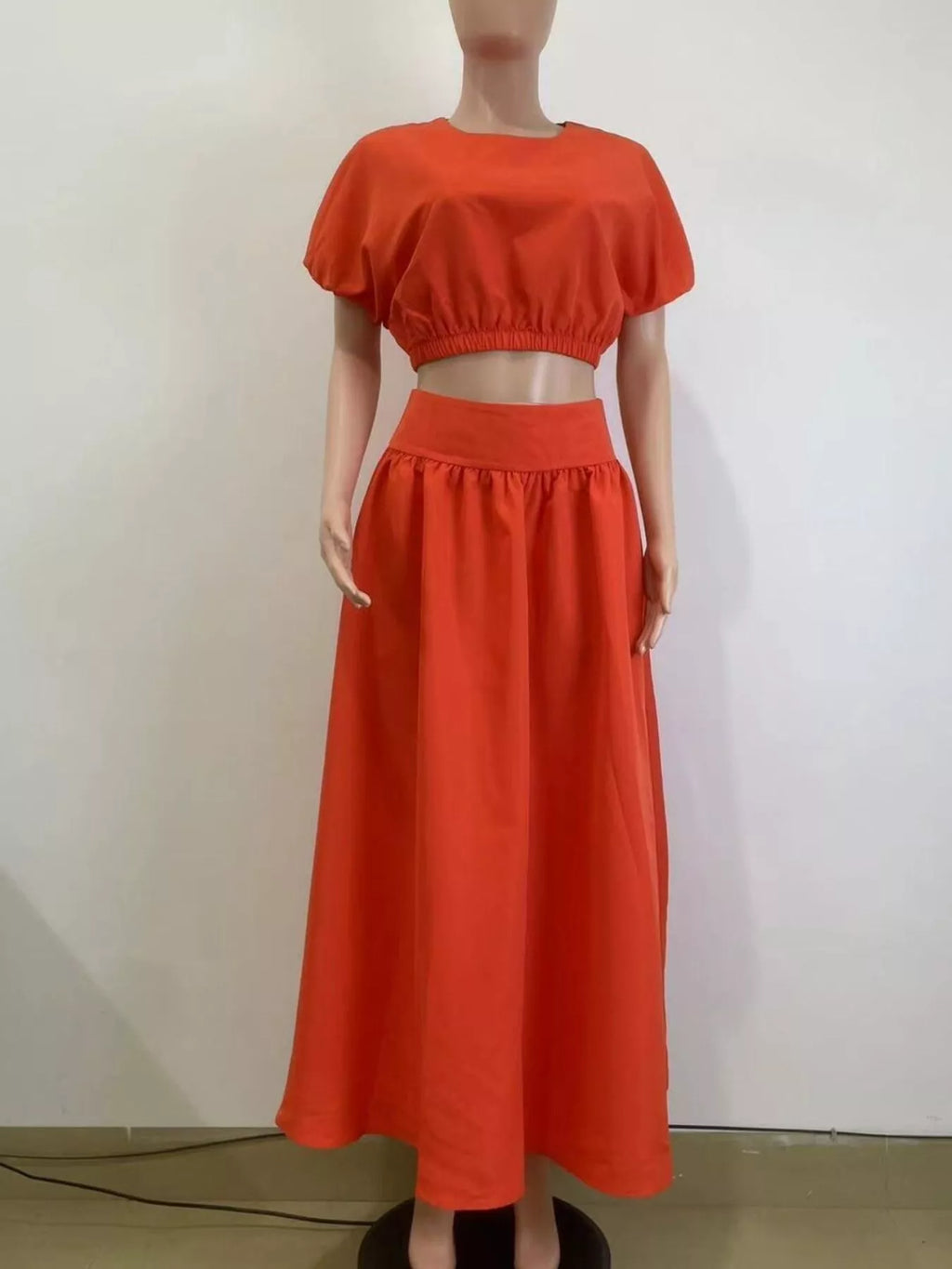 Short Sleeve Crop Top and Skirt Set