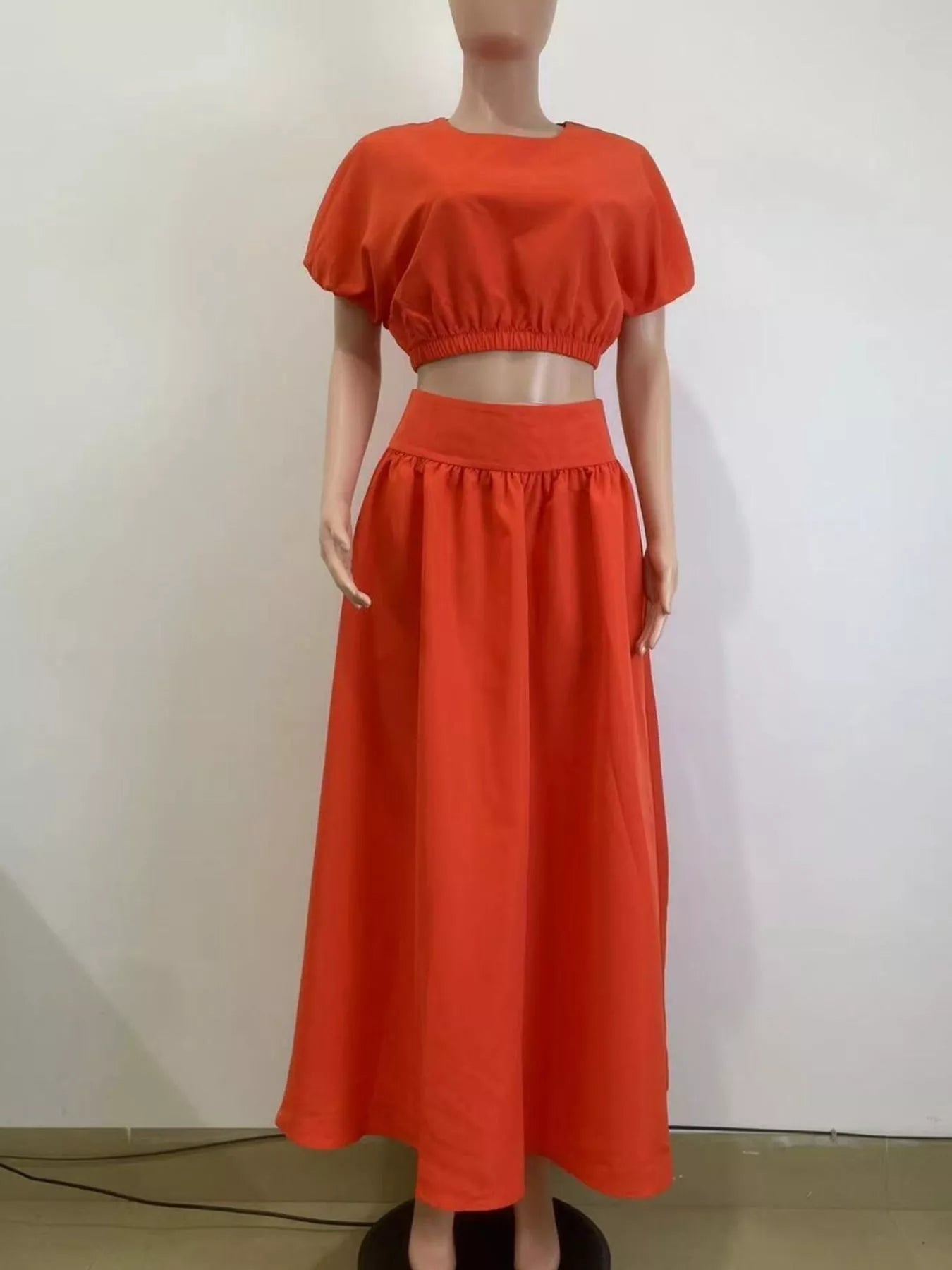 Short Sleeve Crop Top and Skirt Set