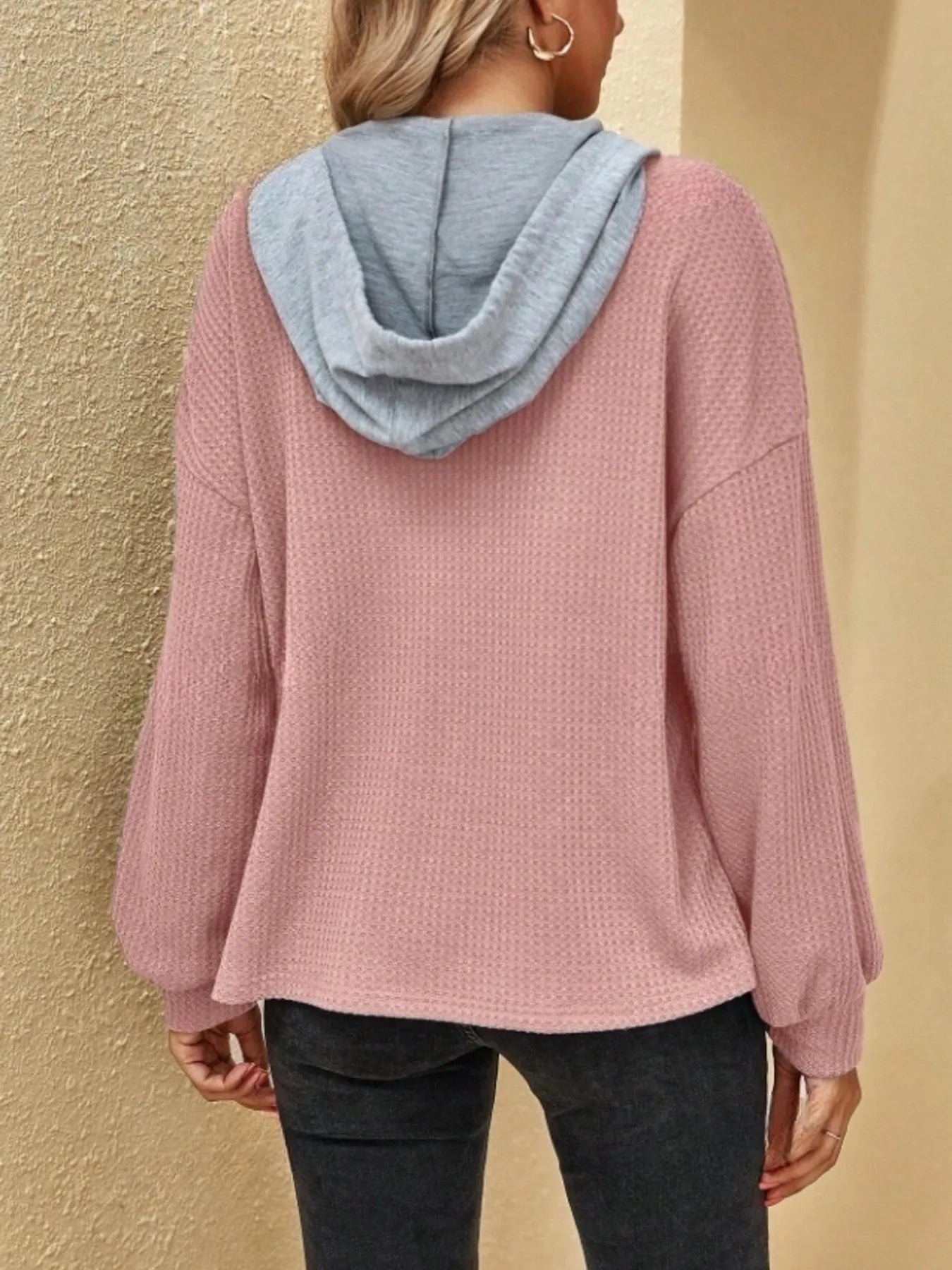 Drawstring Waffle Knit Hoodie
