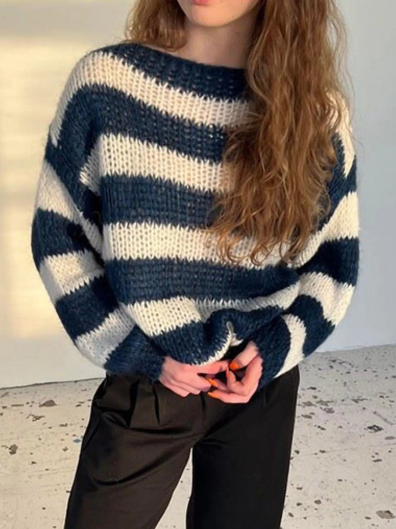 Striped Knit Long Sleeve Sweater