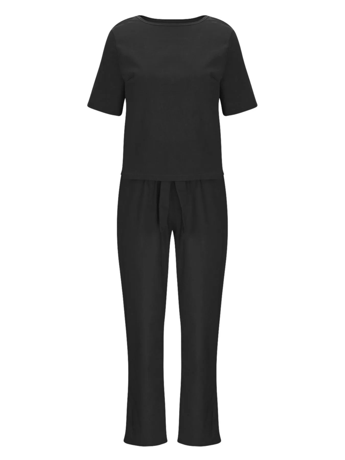 Full Size Round Neck Short Sleeve Top and Pants Set Plus Size