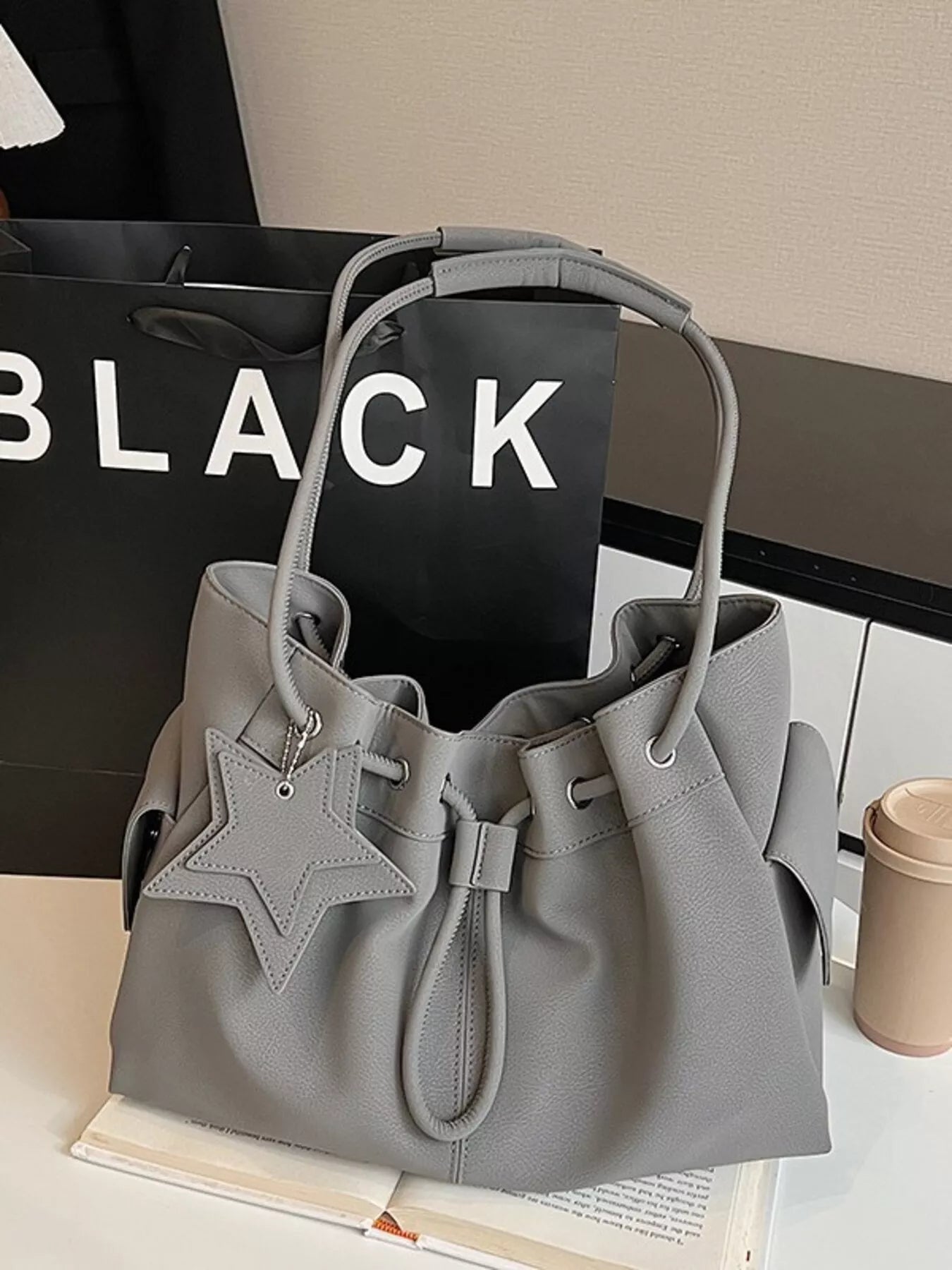 Drawstring Shoulder Bag with Star Charm