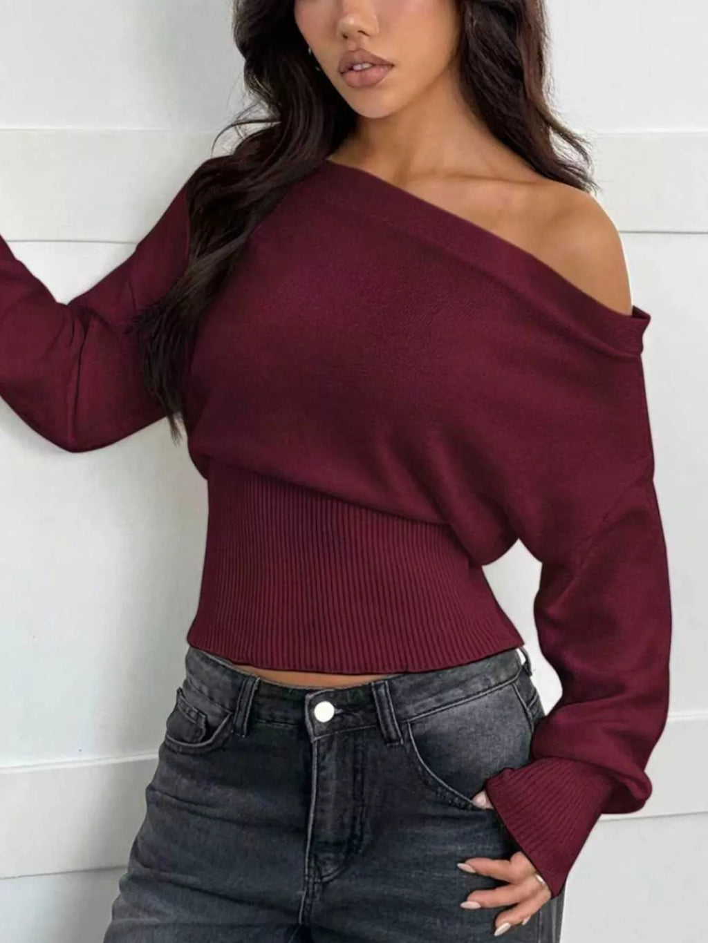 One Shoulder Cropped Sweater