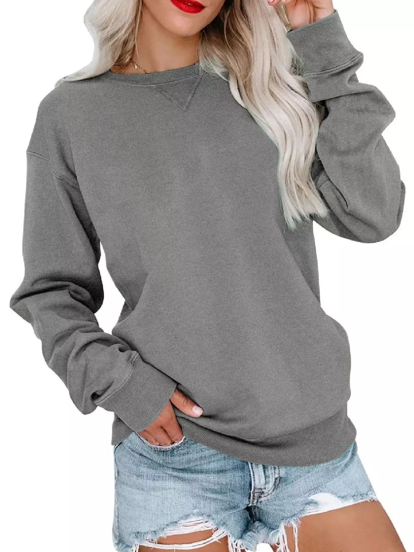 Casual Solid Color Crew Neck Sweatshirt