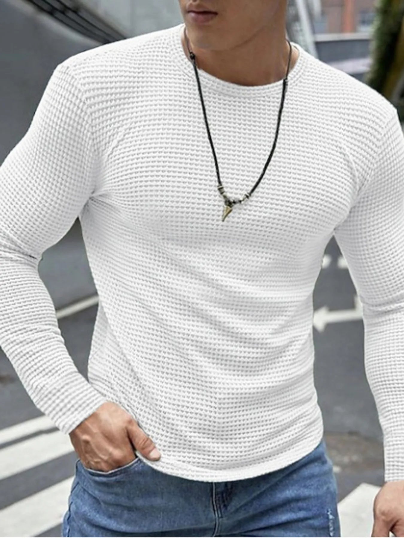 Men's Plus Size Waffle Knit Long Sleeve T-Shirt