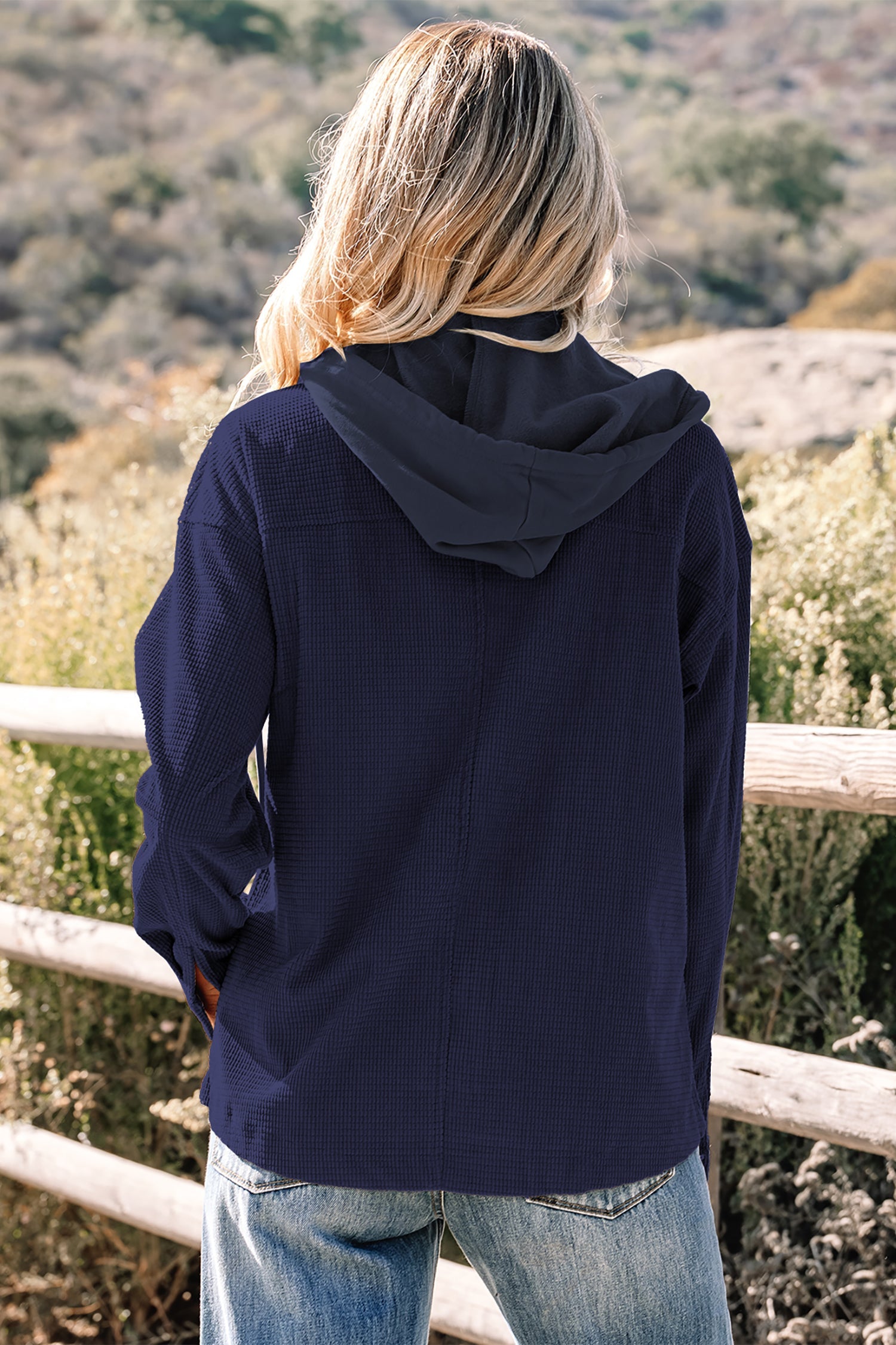 Textured Knit Pocketed Drawstring Hooded Jacket