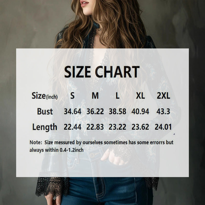 Women’s Retro Lace Panel V-Neck Blouse – Elegant Print Bell Sleeve Top for Spring & Autumn Wear