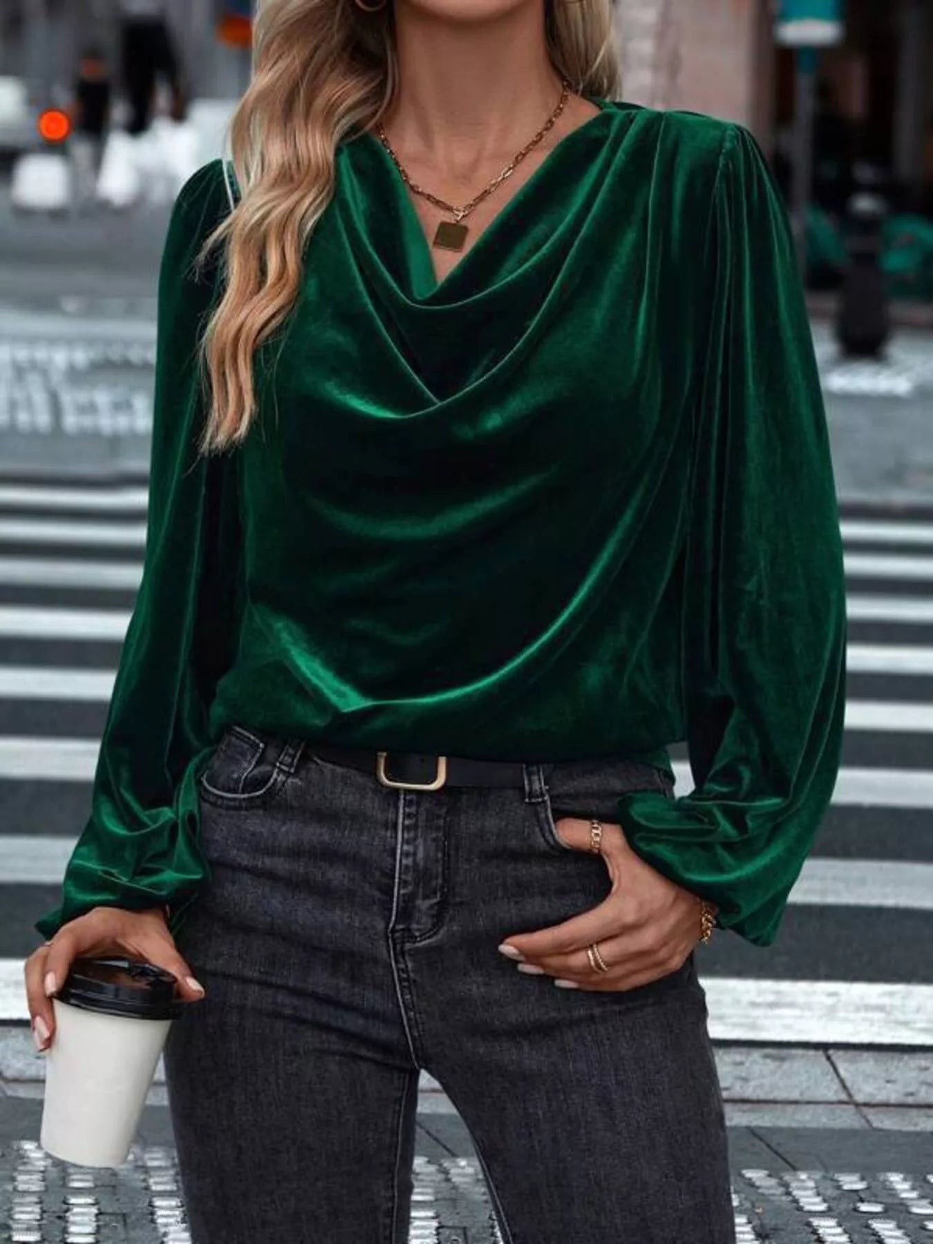 Full Size Velvet Cowl Neck Blouse Plus Size