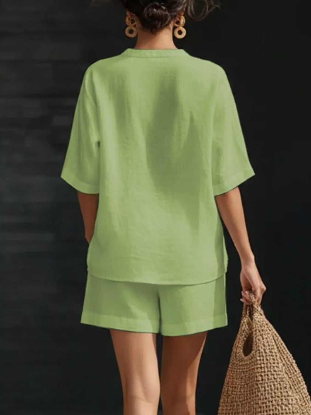 Notched Half Sleeve Top and Shorts Set