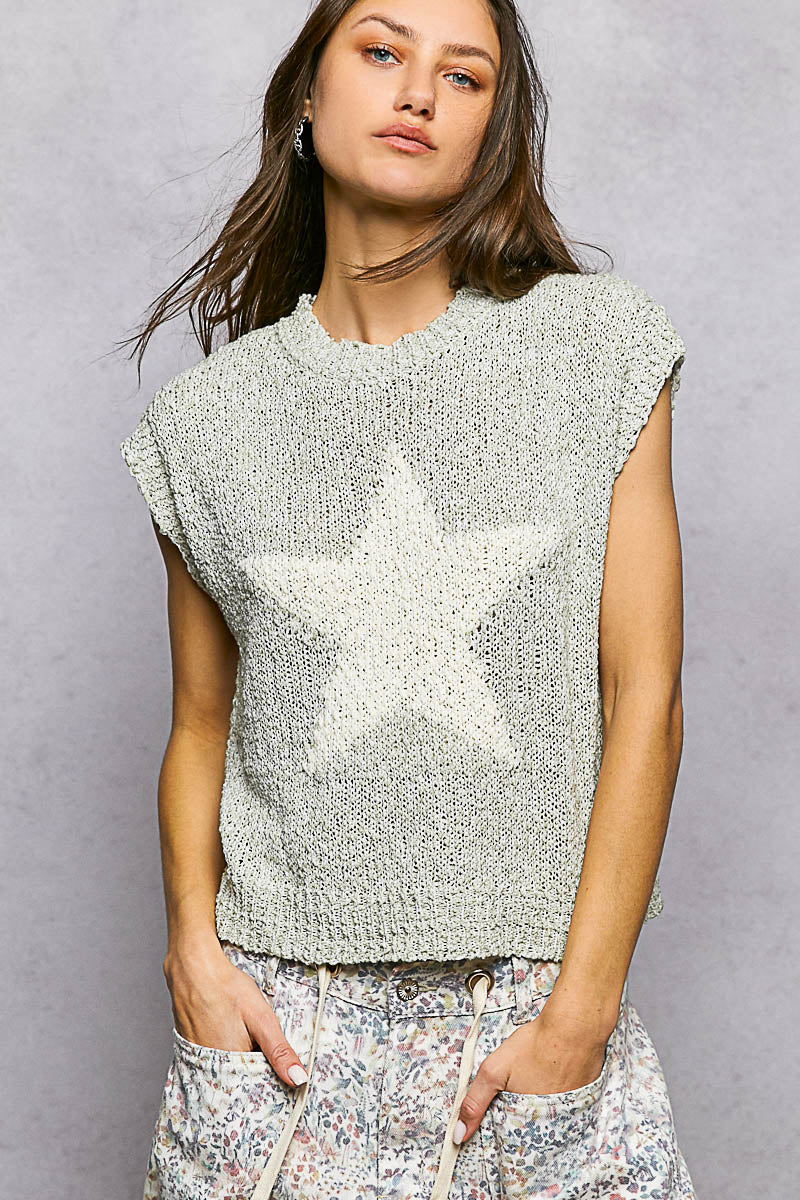 POL Star Round Neck Popcorn Knit Top