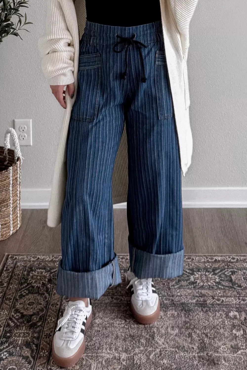 Striped Wide-Leg Jeans