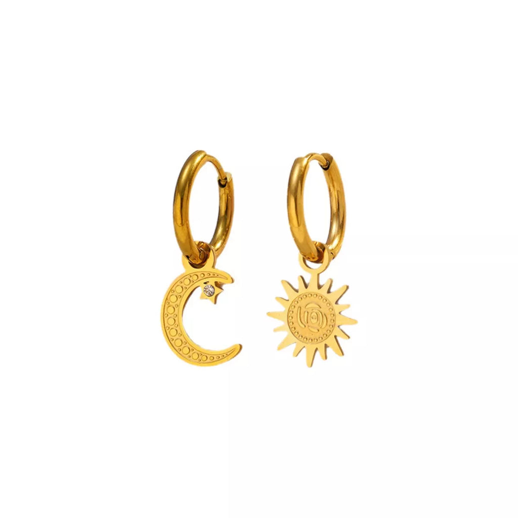 Sun and Moon Dangle Hoop Earrings