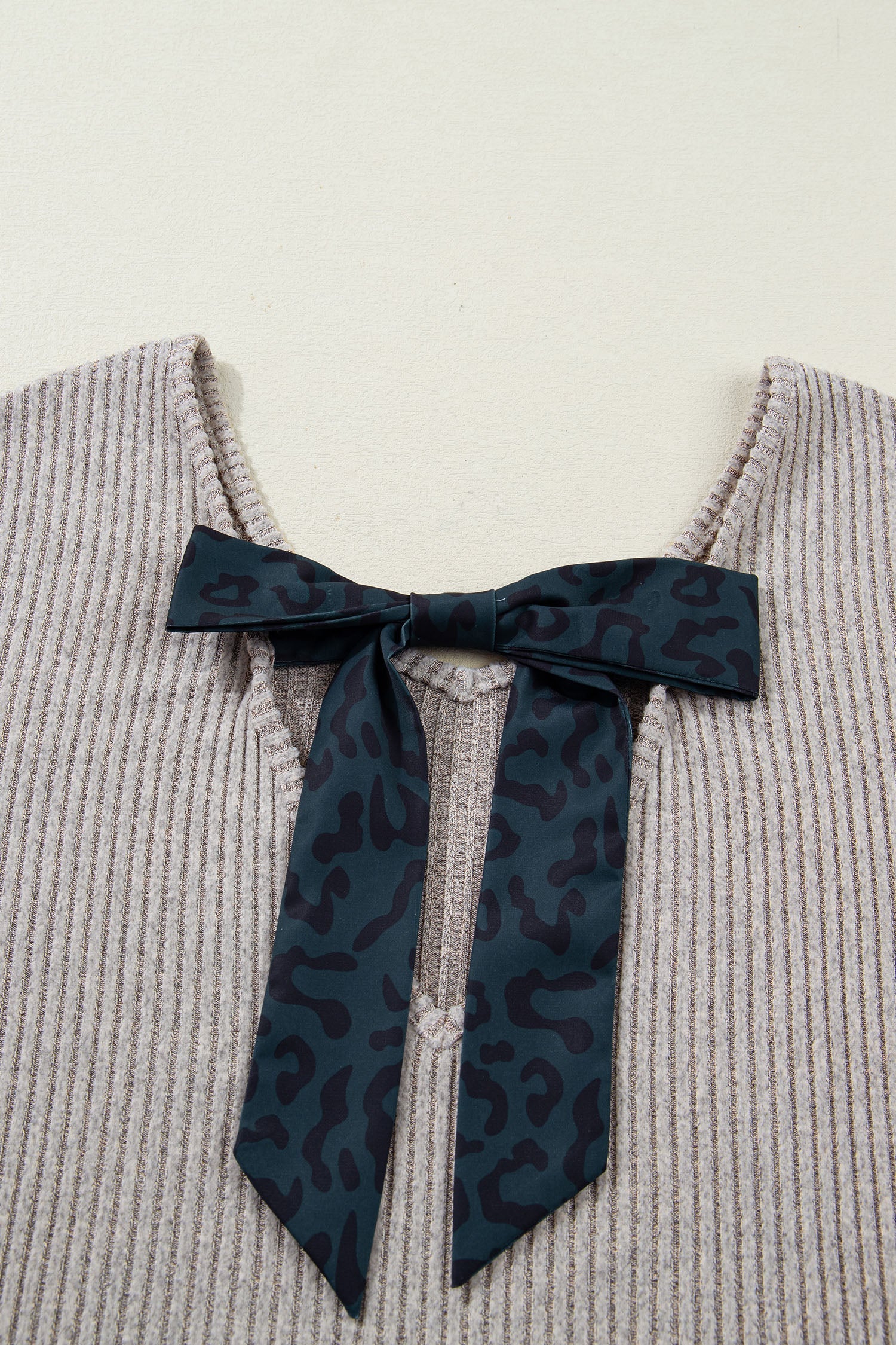 Bow Tie Back Ribbed Long Sleeve V-Neck Top